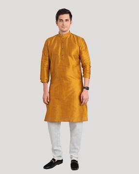 heathered mandarin-collar kurta