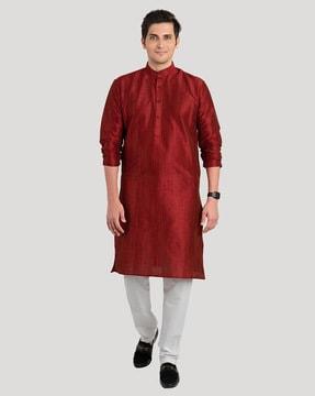 heathered mandarin-collar kurta