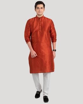 heathered mandarin-collar kurta