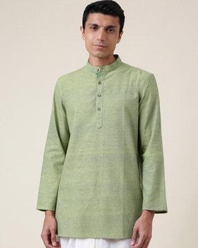 heathered mandarin-collar short kurta