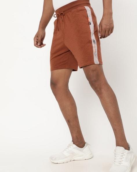 heathered mid-rise knit shorts with taping