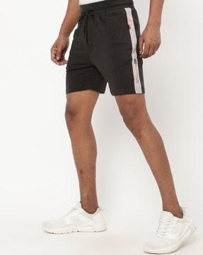 heathered mid-rise knit shorts with taping