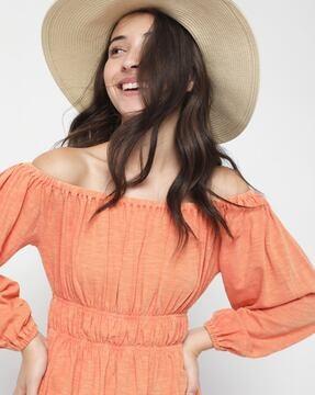 heathered off-shoulder smocked top