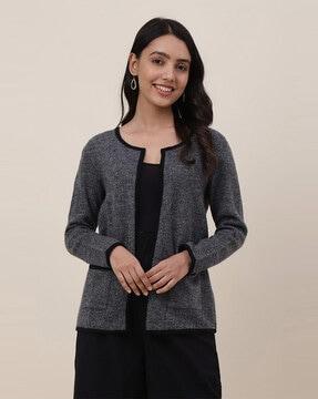 heathered open-front jacket