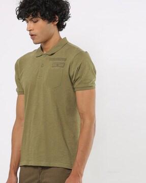 heathered over-dyed polo t-shirt with patch pocket