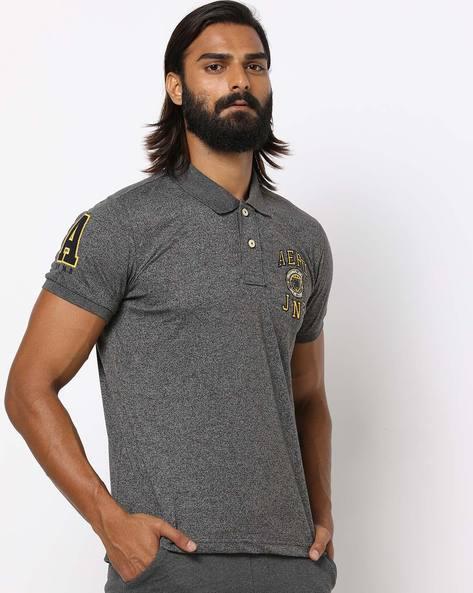 heathered polo t-shirt with applique