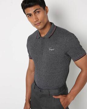 heathered polo t-shirt with cutaway collar