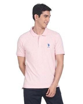 heathered polo t-shirt with logo embroidery