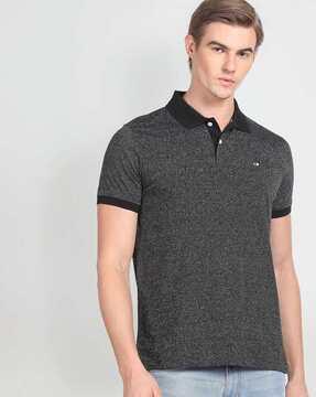 heathered polo t-shirt with logo patch