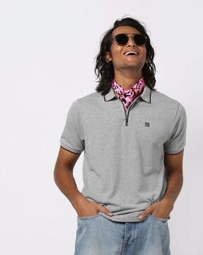 heathered polo t-shirt with zip closure
