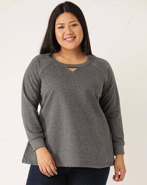 heathered ribbed hems sweatshirt