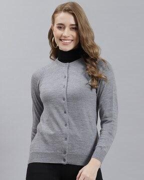 heathered round-neck cardigan