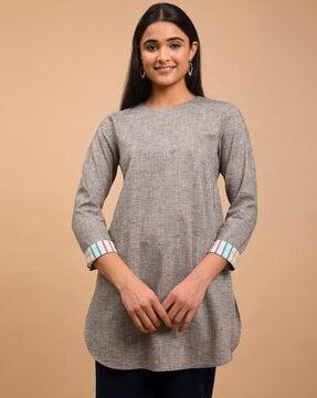 heathered round-neck cotton tunic