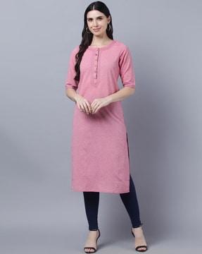 heathered round-neck straight kurta