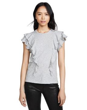 heathered ruffled round-neck top