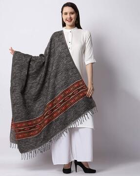 heathered shawl with fringe hems