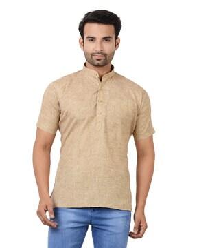 heathered shirt kurta with patch pocket