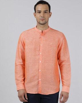 heathered shirt with mandarin collar