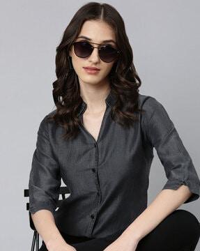 heathered shirt with spread collar