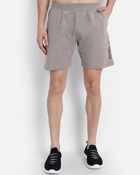 heathered shorts with brand print