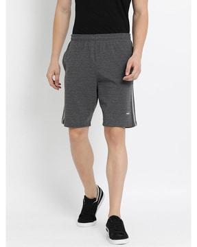 heathered shorts with contast stripes