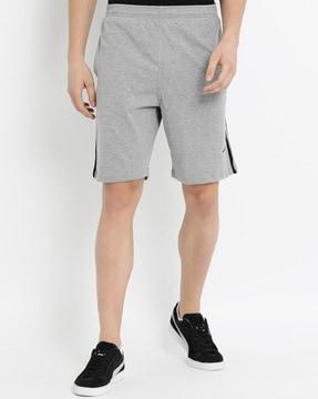 heathered shorts with contast stripes