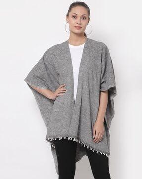 heathered shrug with tassels