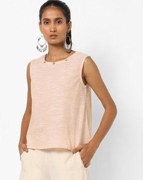 heathered sleeveless straight kurti