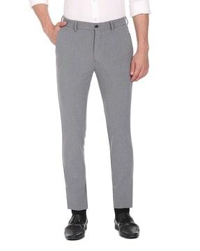 heathered slim fit flat-front trousers