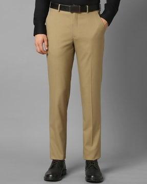 heathered slim fit flat-front trousers