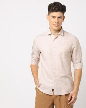 heathered slim fit shirt with patch pocket