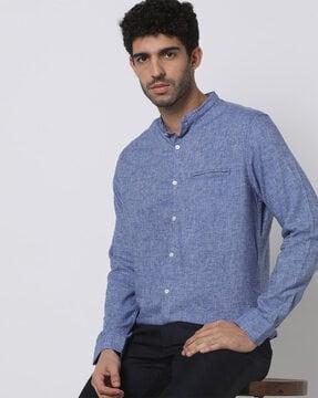 heathered slim fit shirt with welt pocket