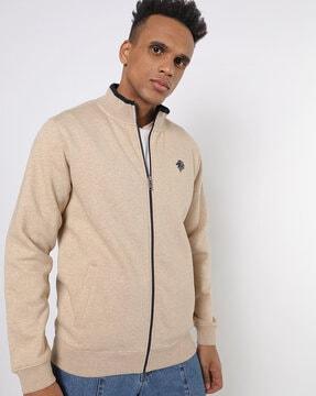 heathered slim fit zip-front sweatshirt