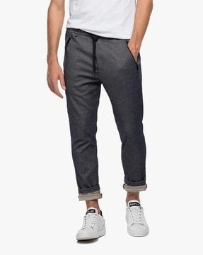 heathered slim trousers with front zipper pockets