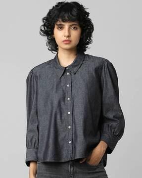 heathered spread-collar shirt