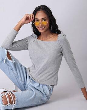 heathered square-neck top