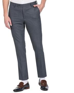 heathered straight fit flat-front trousers