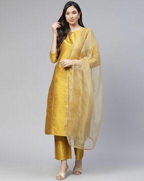 heathered straight kurta sets