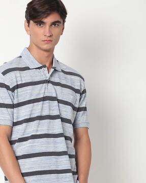 heathered striped slim fit polo t-shirt with patch pocket