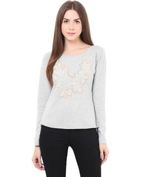 heathered sweatshirt with applique detail