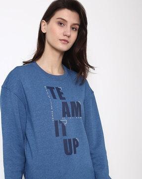 heathered sweatshirt with typographic print