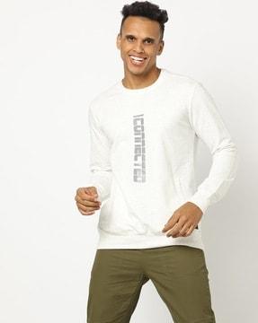 heathered sweatshirt with typographic print