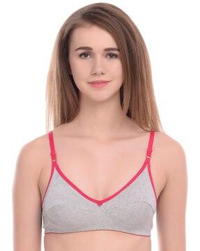 heathered t-shirt bra with floral accent