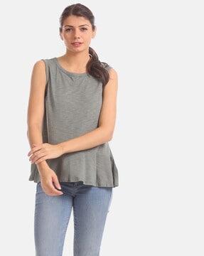 heathered top with ruffled hems