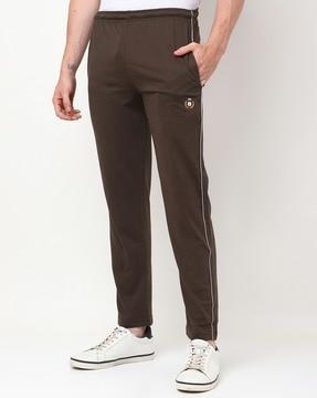 heathered track pants with contrast piping