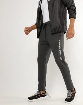 heathered track pants with drawstring waistline