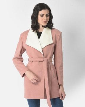 heathered trench coat with waist belt