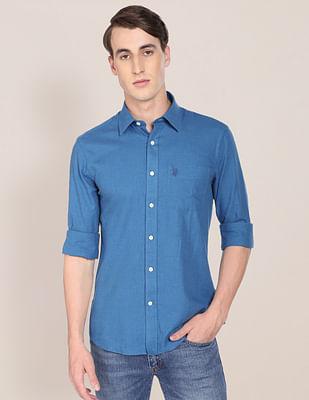 heathered twill weave pure cotton casual shirt