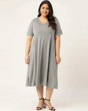 heathered v-neck a-line dress