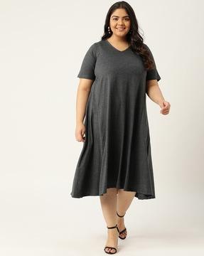 heathered v-neck a-line dress